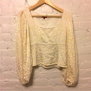Staud poet sleeve cropped blouse yellow daisy appliqué size 2